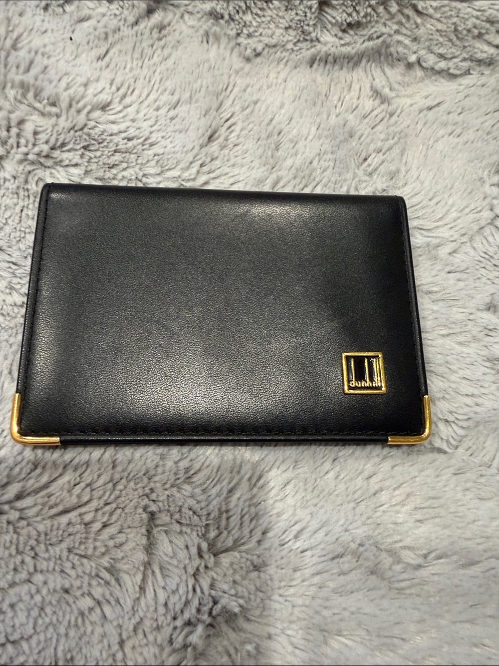 Dunhill Black Leather Card & Holder with Gold Trim